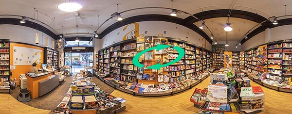 Panoramica esférica de la librería Letras en Madrid